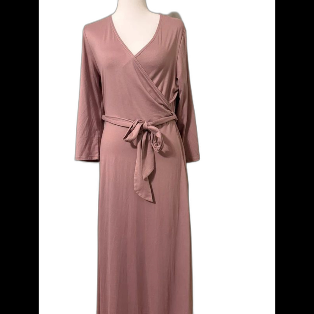 Wrap Maxi Dress with Tie Waist & 3/4 Sleeves